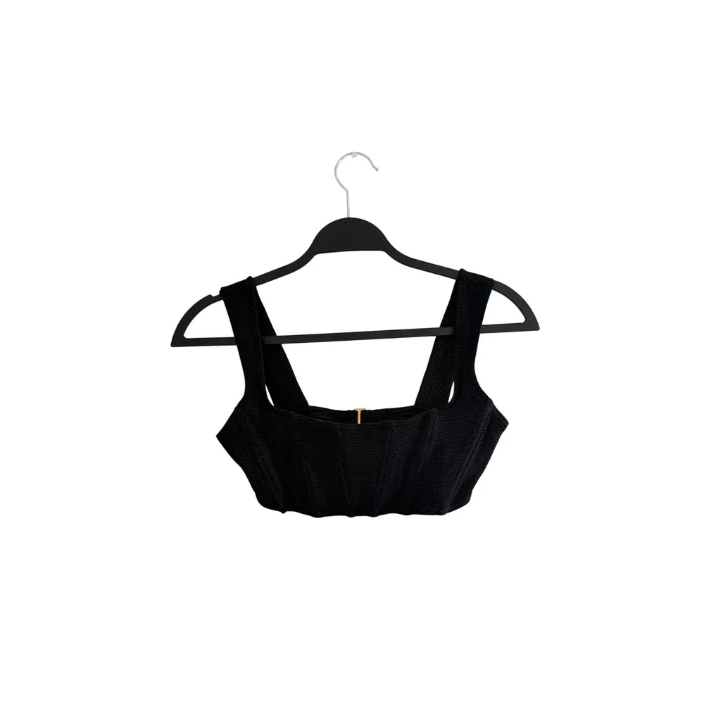 L*Space Odessa Corset Bikini Top Black Square Neck Swim Swimwear M